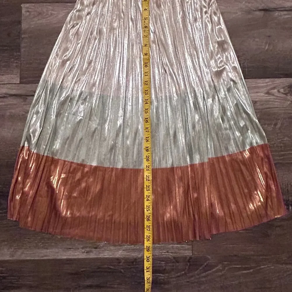 ZARA Color Block Metallic Pleated Skirt, Size Small
